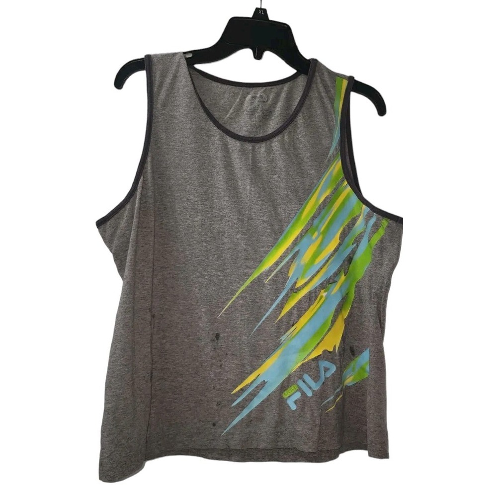 Fila Tank Top Athletic Sleeveless Graphic‎ Print Activewear Gray Size XL